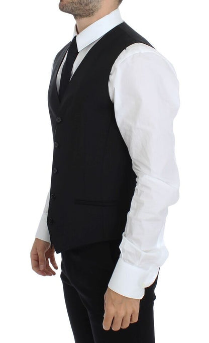 Elegante schwarze Weste aus Wolle und Seide