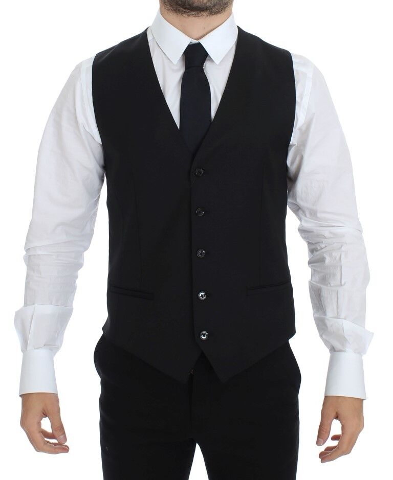 Elegante schwarze Weste aus Wolle und Seide