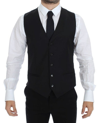 Elegante schwarze Weste aus Wolle und Seide