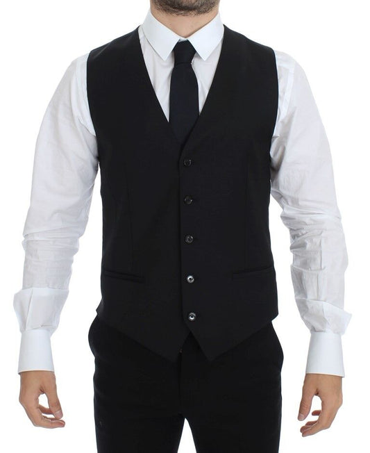 Elegante schwarze Weste aus Wolle und Seide