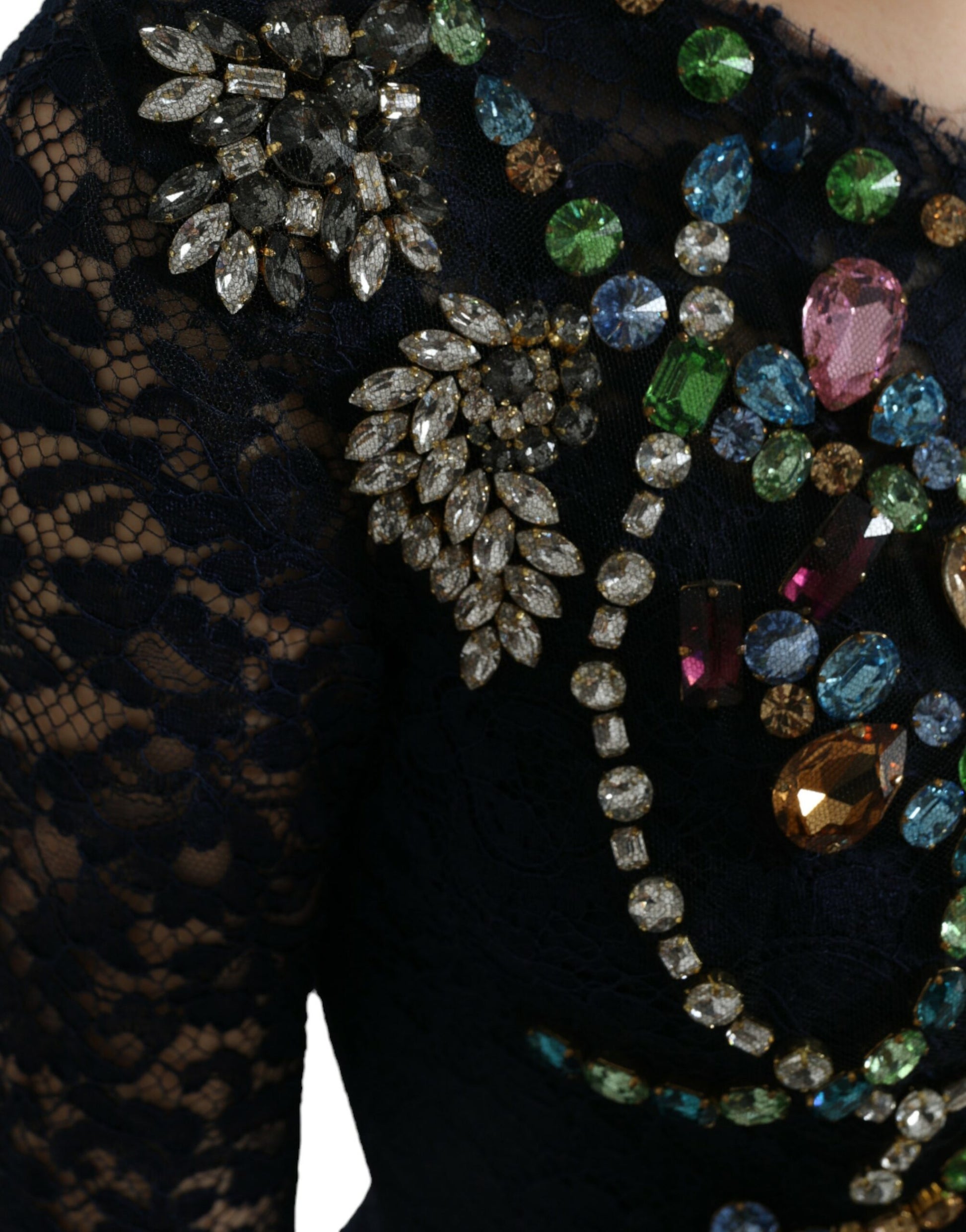 Mit Kristallen verziertes marineblaues ausgestelltes Kleid