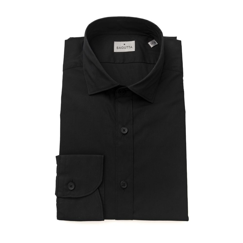 Black Cotton Men's Shirt Slim Fit with French Collar