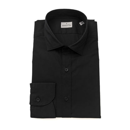 Black Cotton Men's Shirt Slim Fit with French Collar