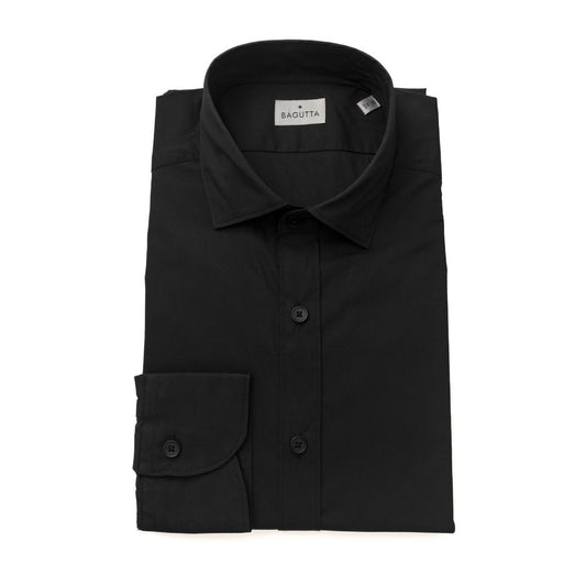 Black Cotton Men's Shirt Slim Fit with French Collar