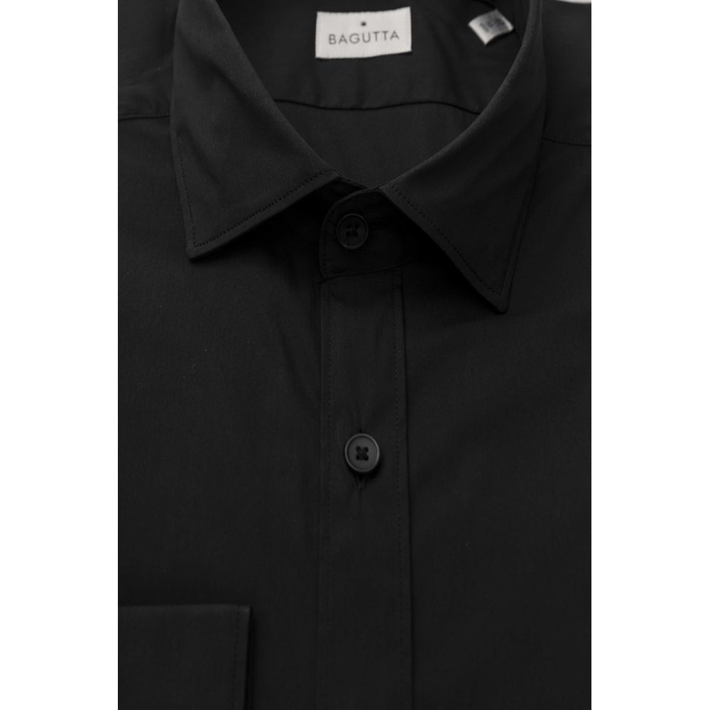 Black Cotton Men's Shirt Slim Fit with French Collar