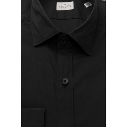 Black Cotton Men's Shirt Slim Fit with French Collar