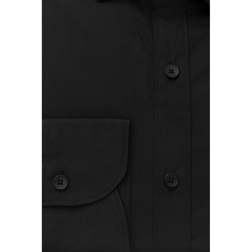 Black Cotton Men's Shirt Slim Fit with French Collar
