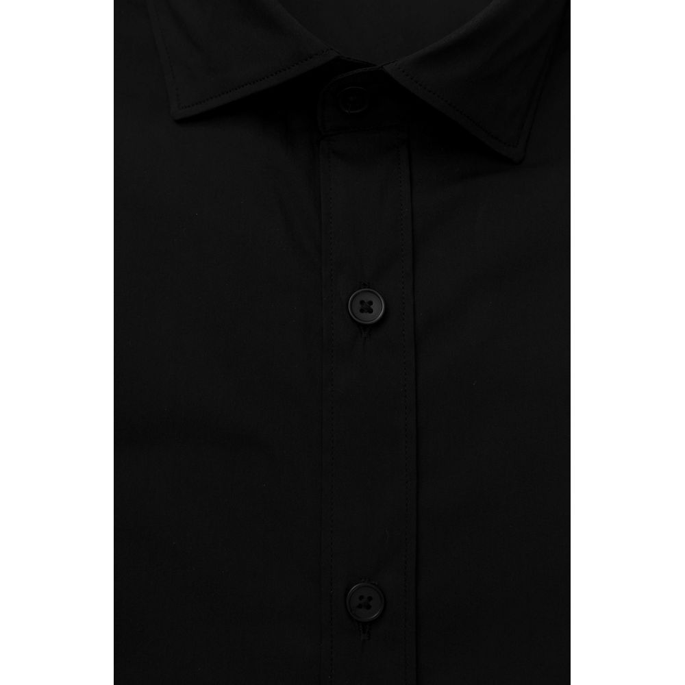 Black Cotton Men's Shirt Slim Fit with French Collar