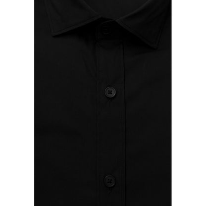 Black Cotton Men's Shirt Slim Fit with French Collar