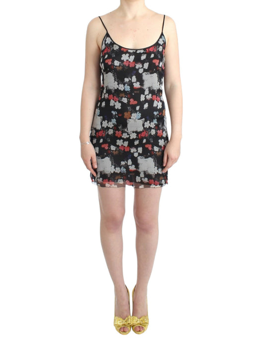 Mehrfarbiges Minikleid aus Seide mit Blumenmuster