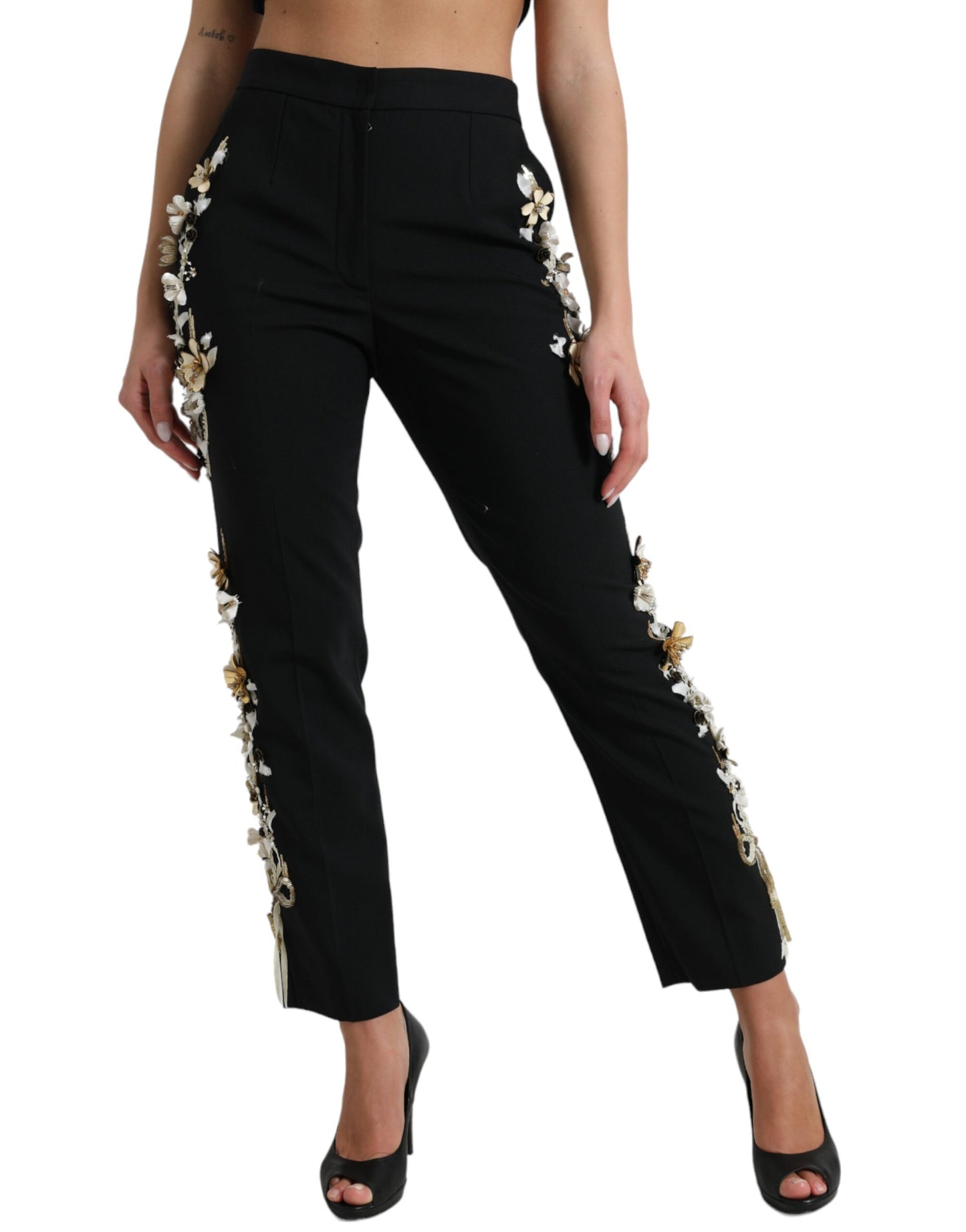 Elegante, hoch taillierte, florale Tapered-Hose
