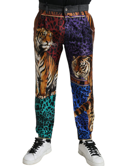 Lockere Jeans aus mehrfarbigem Denim mit Tiger-Print