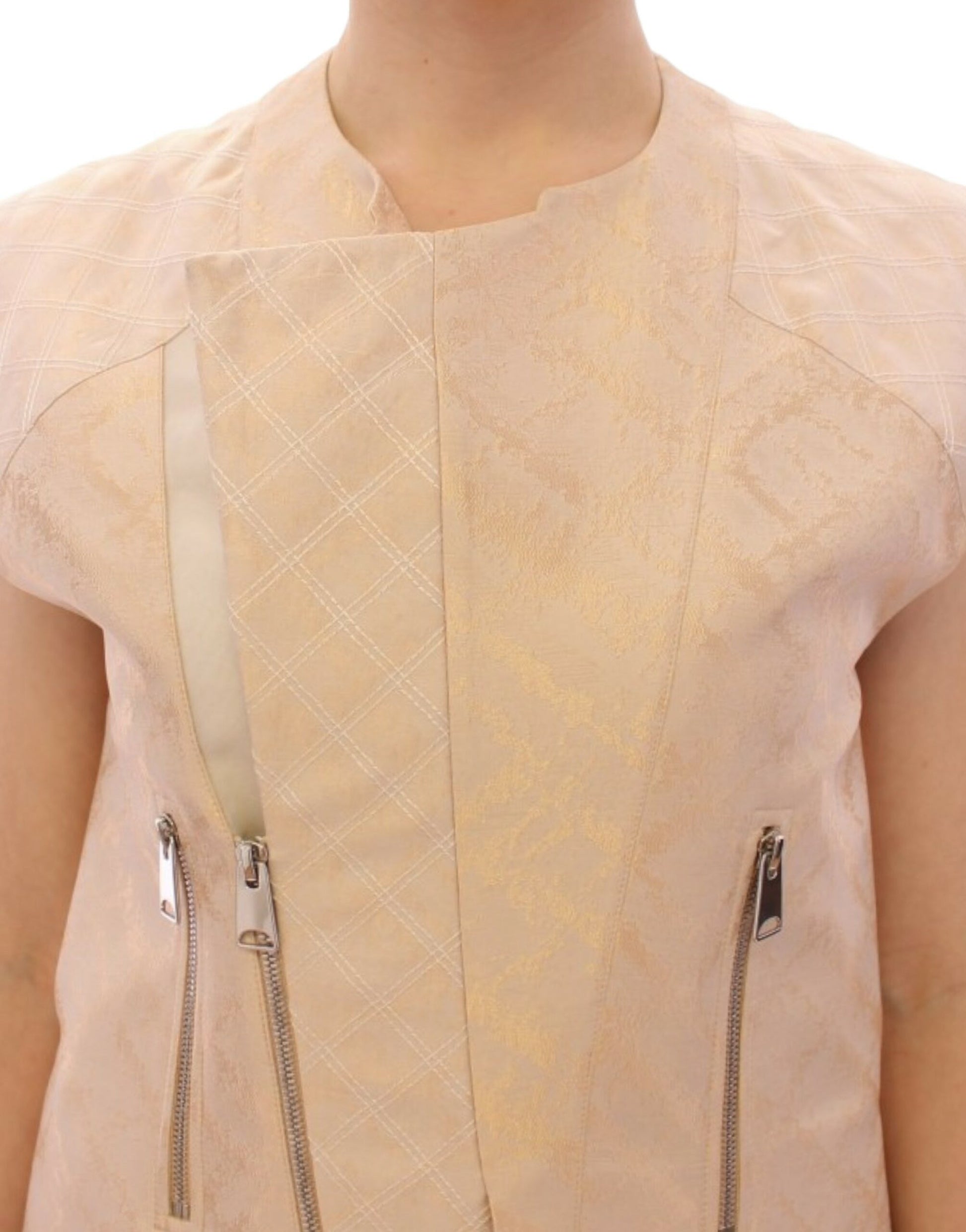 Exquisite ärmellose Jacke aus beigefarbenem Brokat