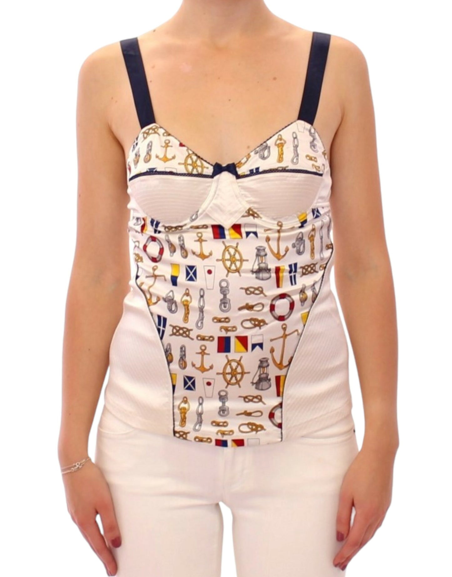 Weißes Stretch-Tanktop mit Matrosenmotiv