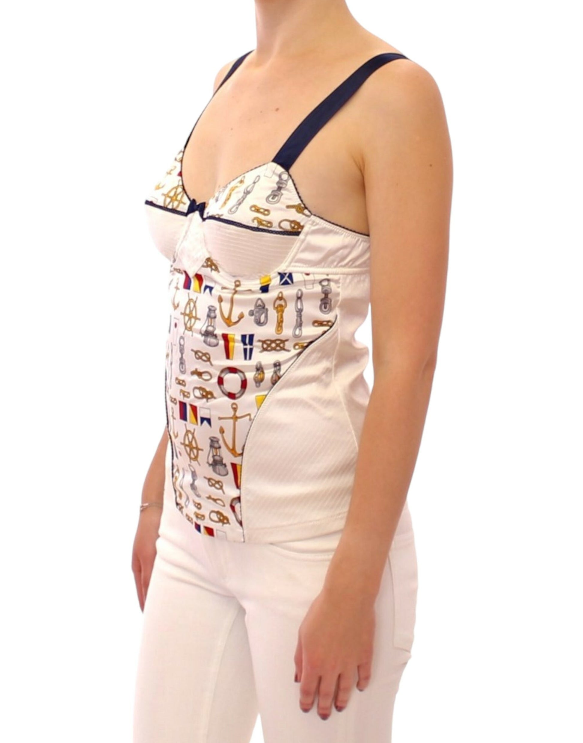 Weißes Stretch-Tanktop mit Matrosenmotiv