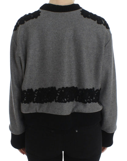 Eleganter grauer Spitzenpullover aus Kaschmirmischung