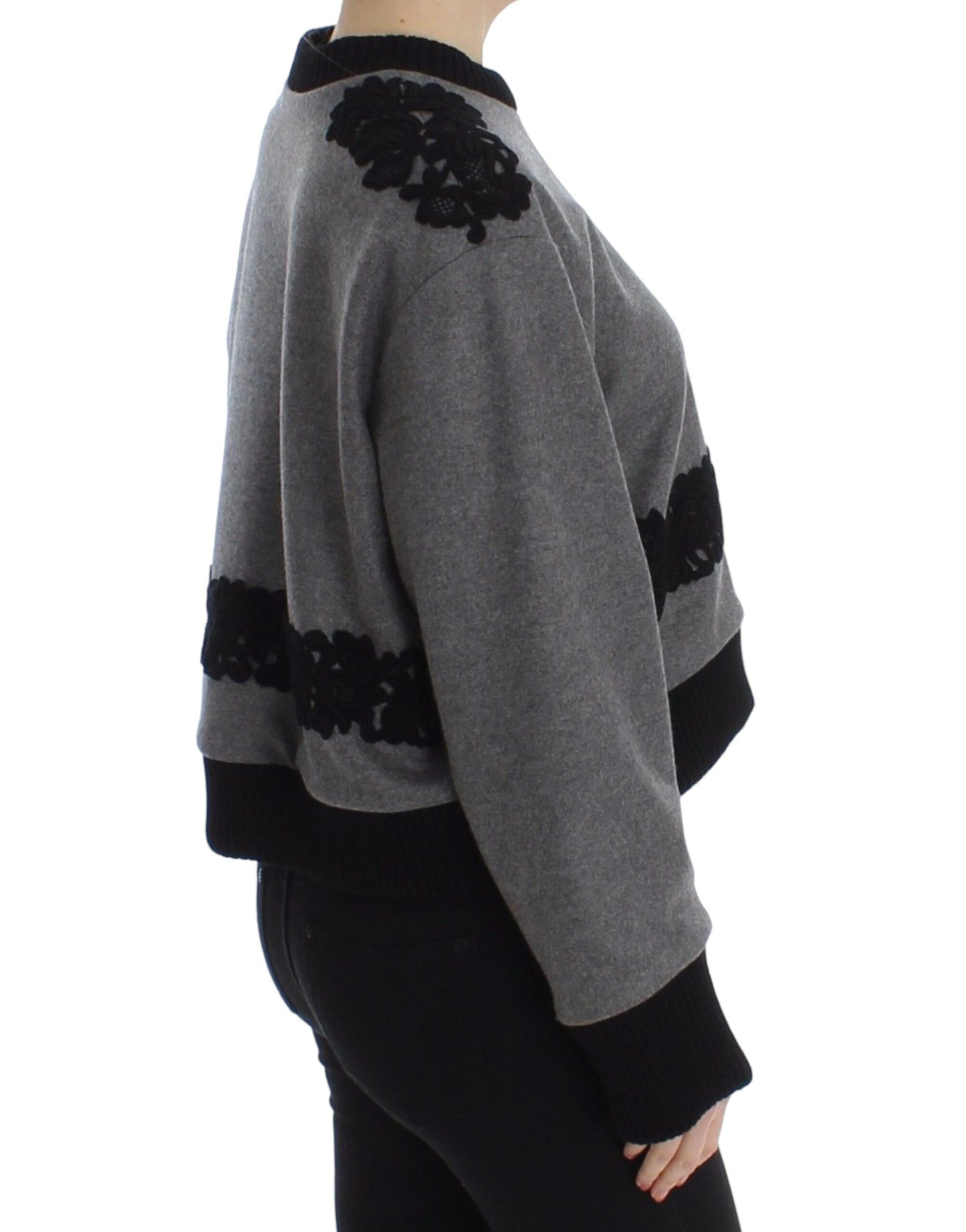Eleganter grauer Spitzenpullover aus Kaschmirmischung