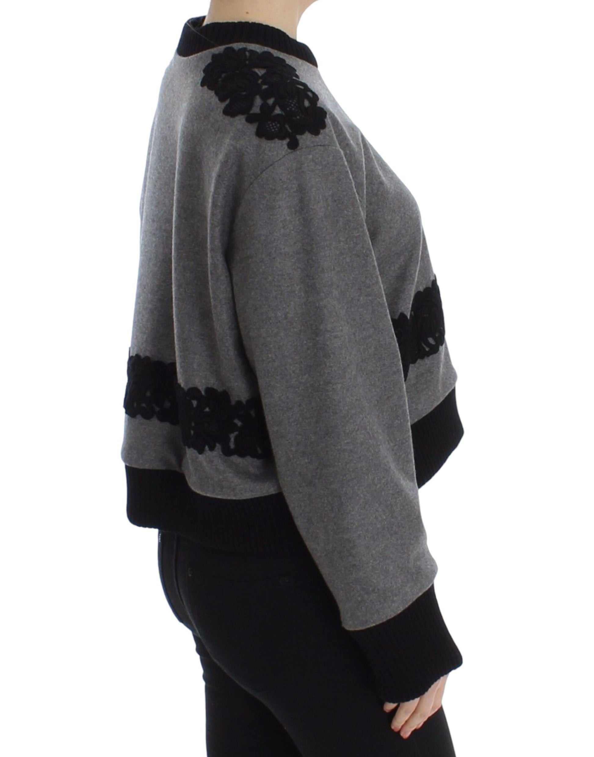 Eleganter grauer Spitzenpullover aus Kaschmirmischung
