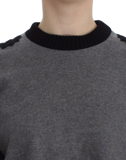 Eleganter grauer Spitzenpullover aus Kaschmirmischung