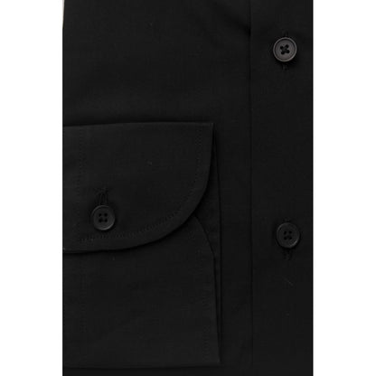 "Black Cotton Men Shirt with French Collar"