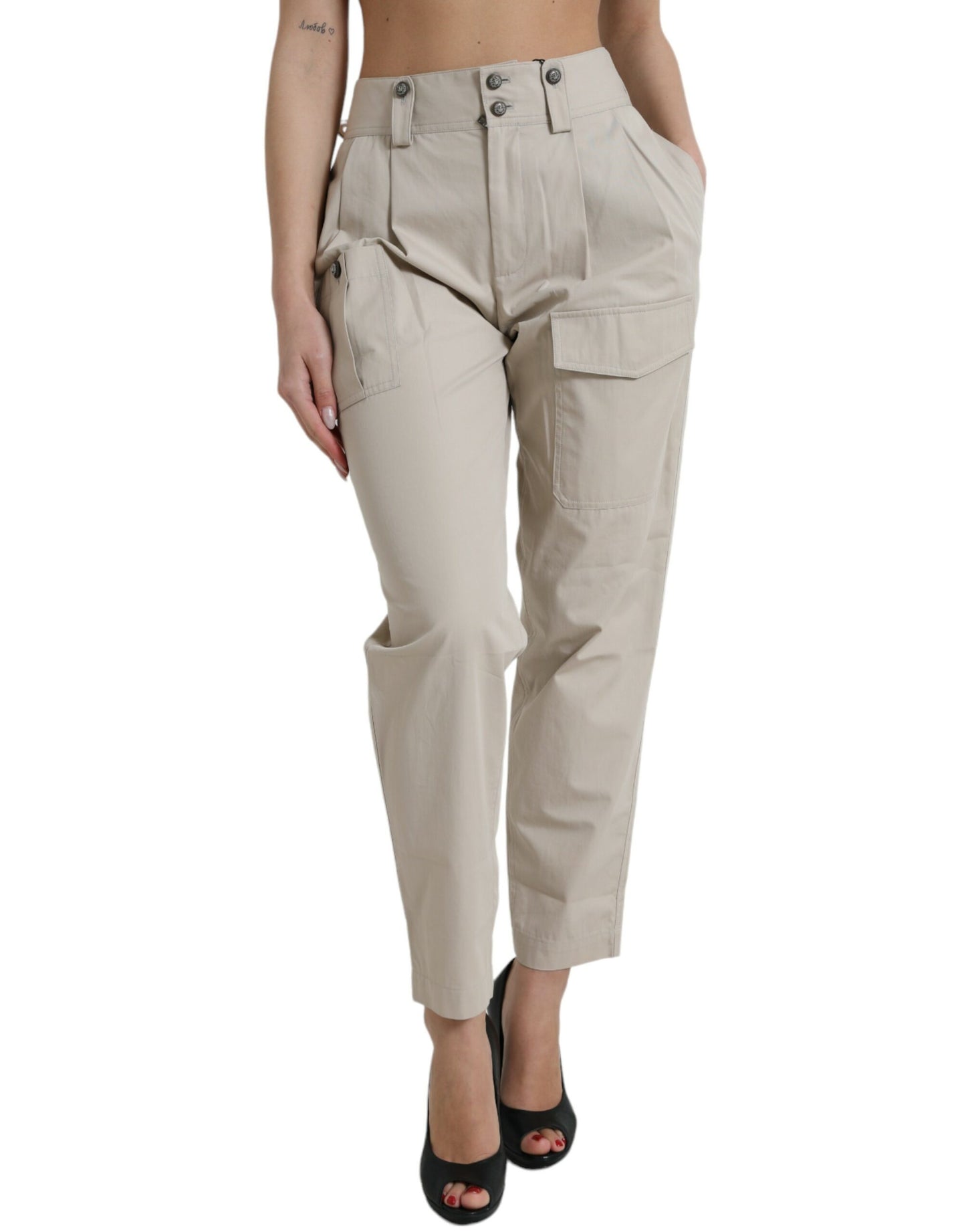 High-Waist Tapered Fashion Hose - Beige