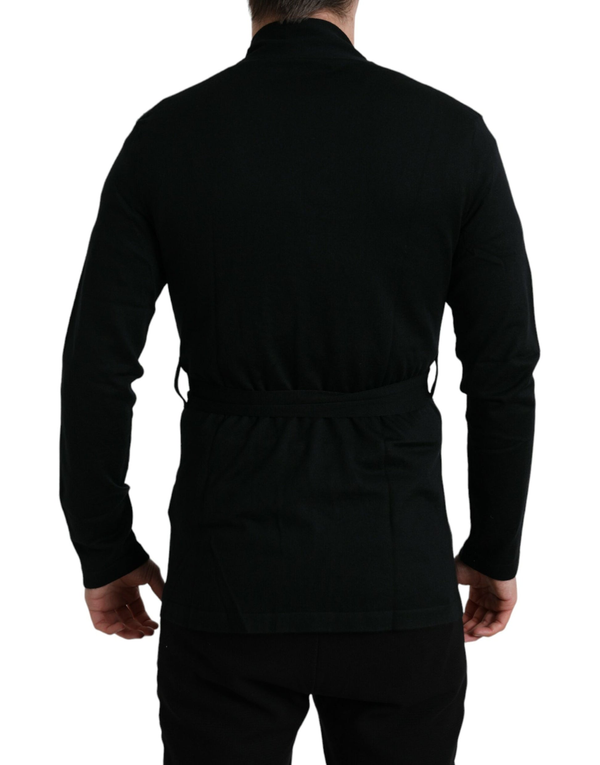 Eleganter schwarzer Kaschmirmantel mit Taillengürtel