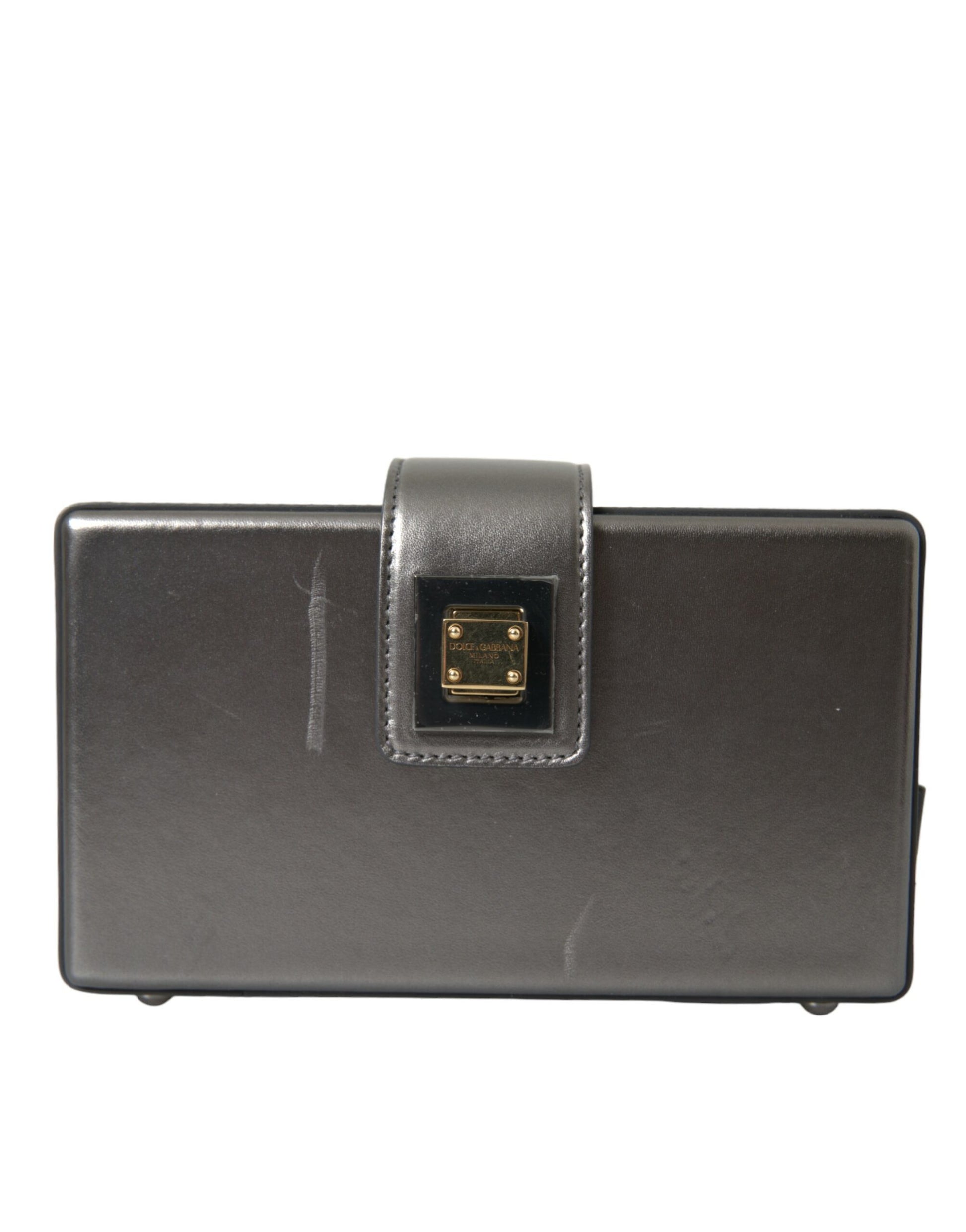 Schultertasche aus Kalbsleder in Metallic-Grau mit Kettenriemen
