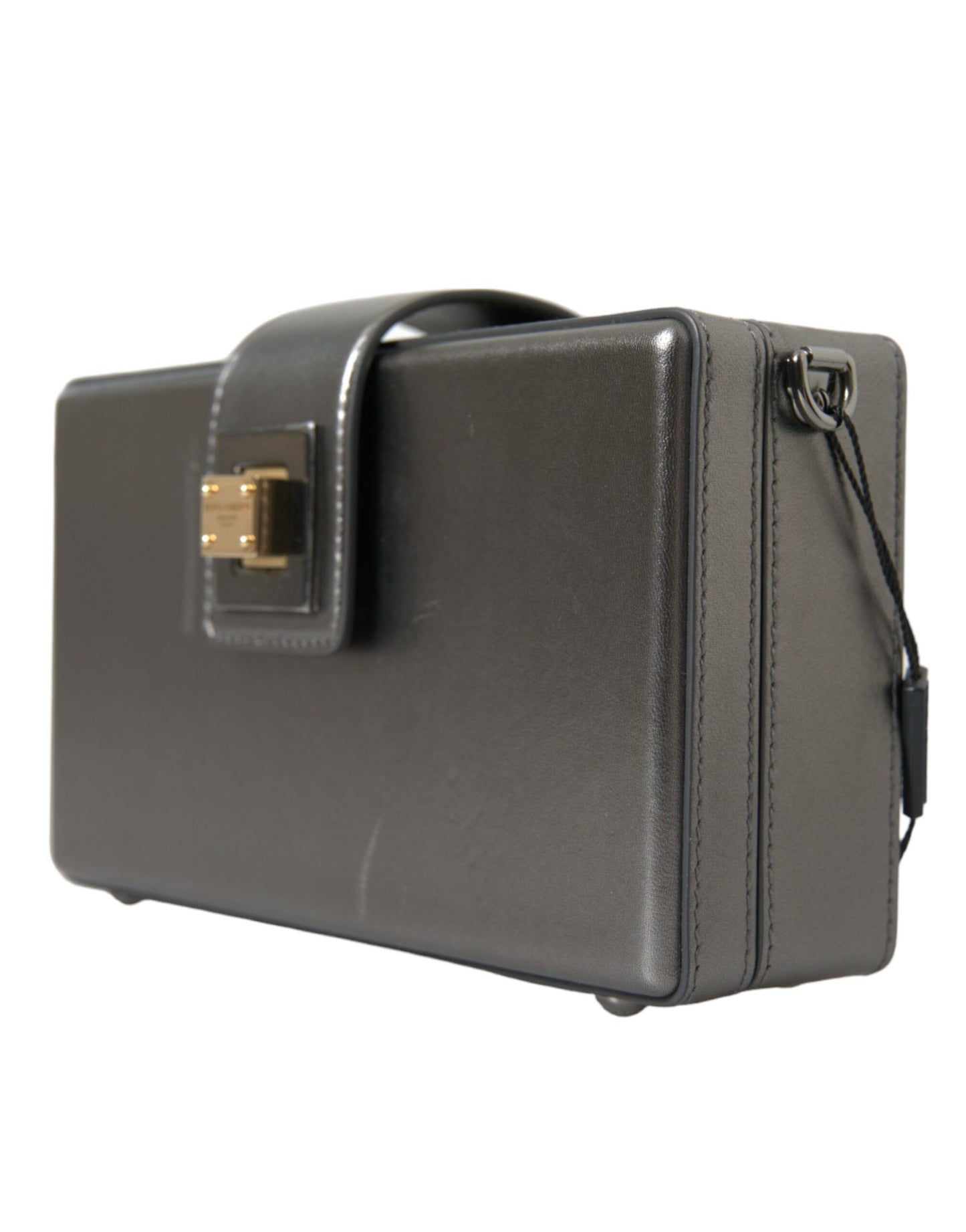 Schultertasche aus Kalbsleder in Metallic-Grau mit Kettenriemen