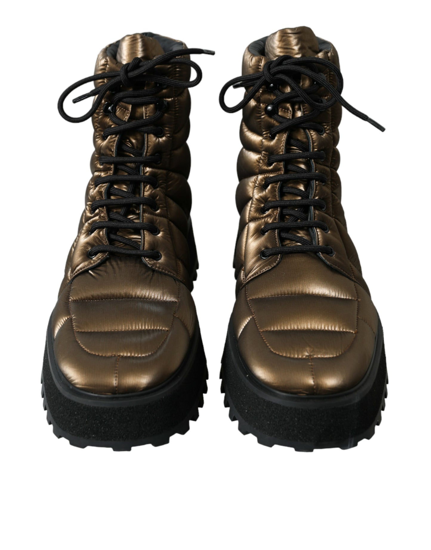 Bronzefarbene, gepolsterte Plateaustiefel mit DG-Logoplakette