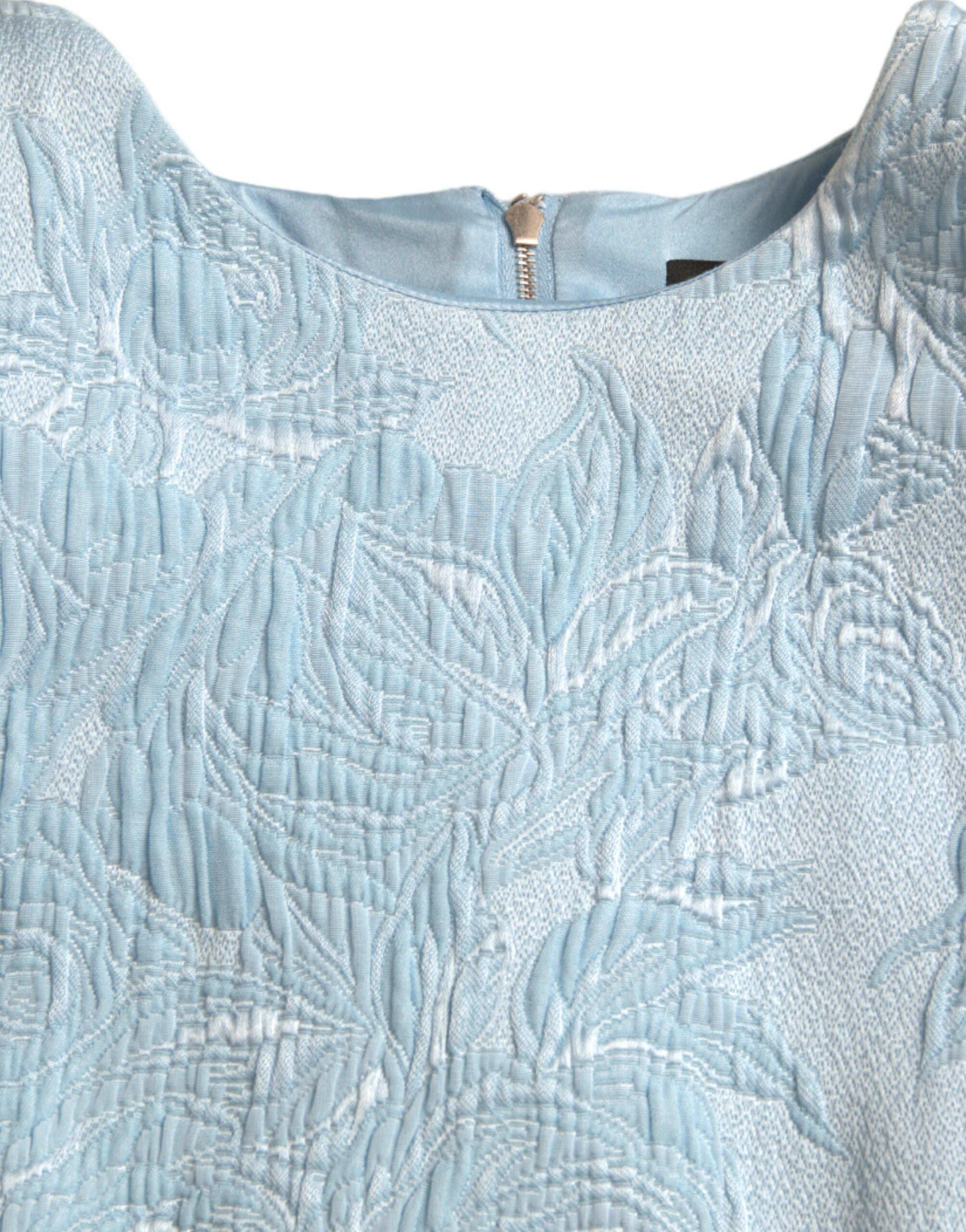 Elegantes himmelblaues Jacquard-Minikleid mit Blumenmuster