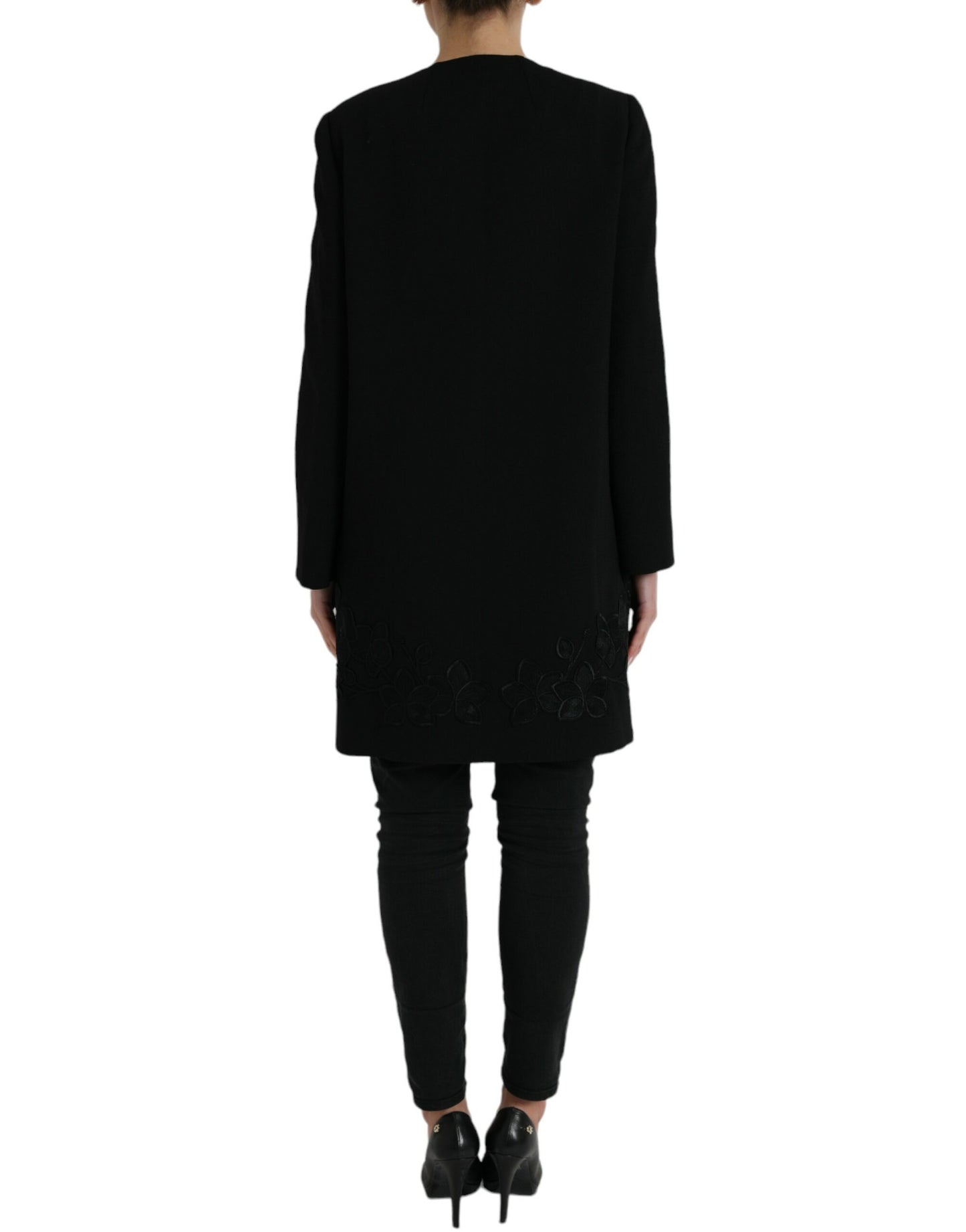 Eleganter Trenchcoat aus Wolle mit Blumenmuster und Knöpfen