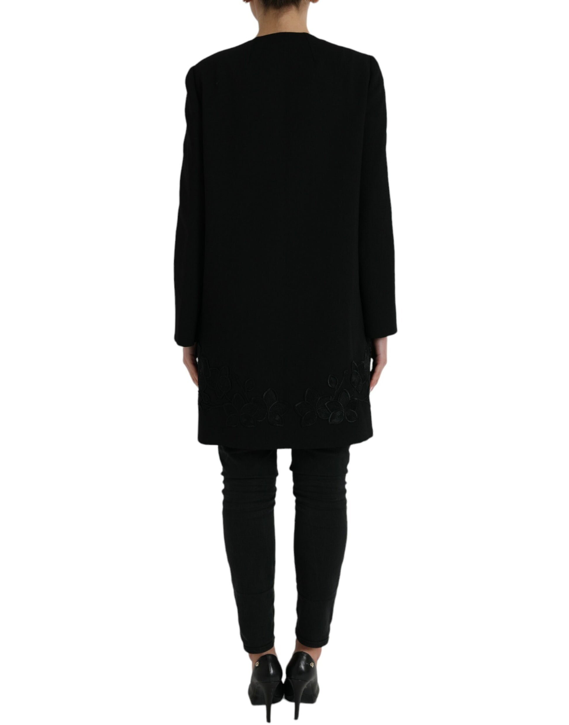 Eleganter Trenchcoat aus Wolle mit Blumenmuster und Knöpfen