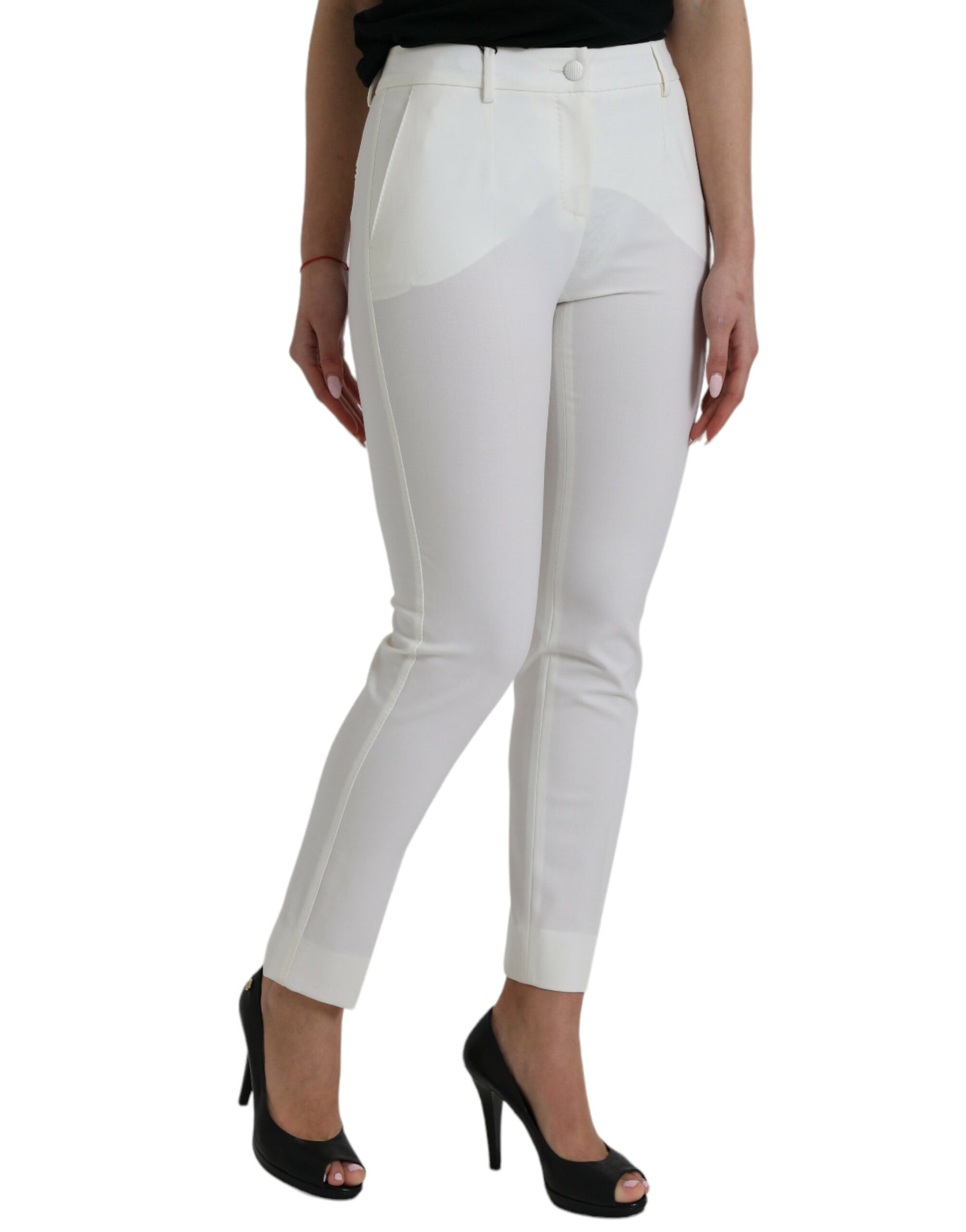 Elegante weiße konische Hose mit mittelhohem Bund