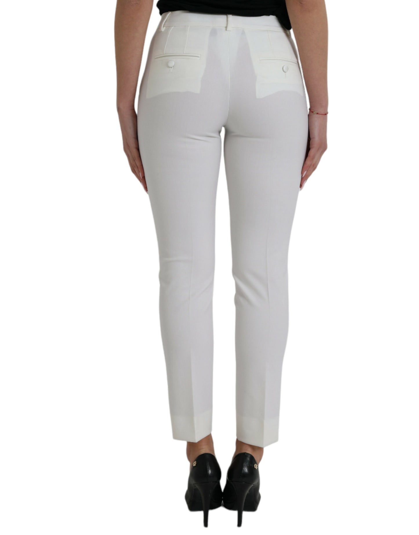 Elegante weiße konische Hose mit mittelhohem Bund