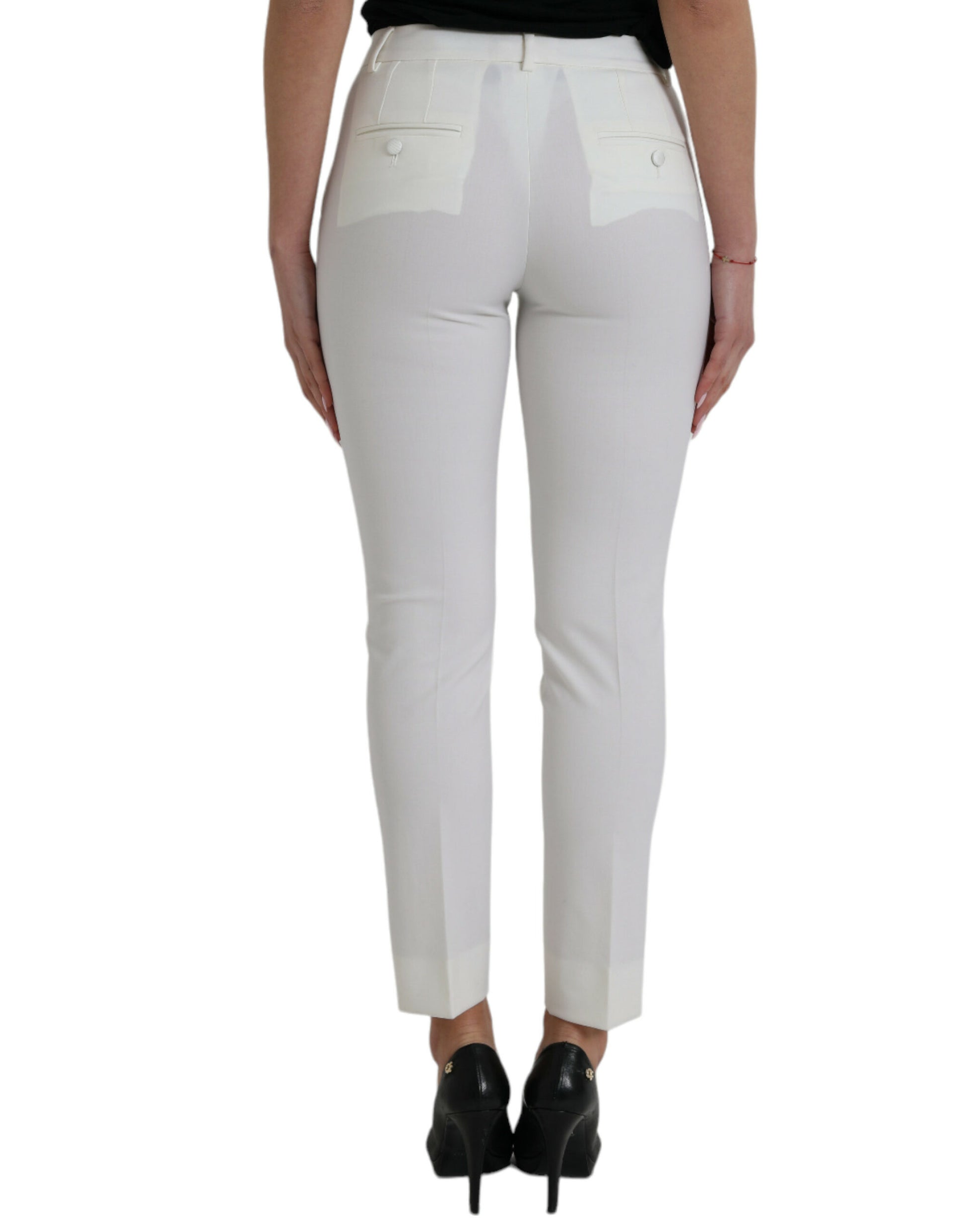 Elegante weiße konische Hose mit mittelhohem Bund
