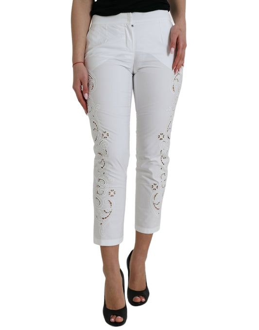 Elegante weiße konische Hose mit mittelhohem Bund