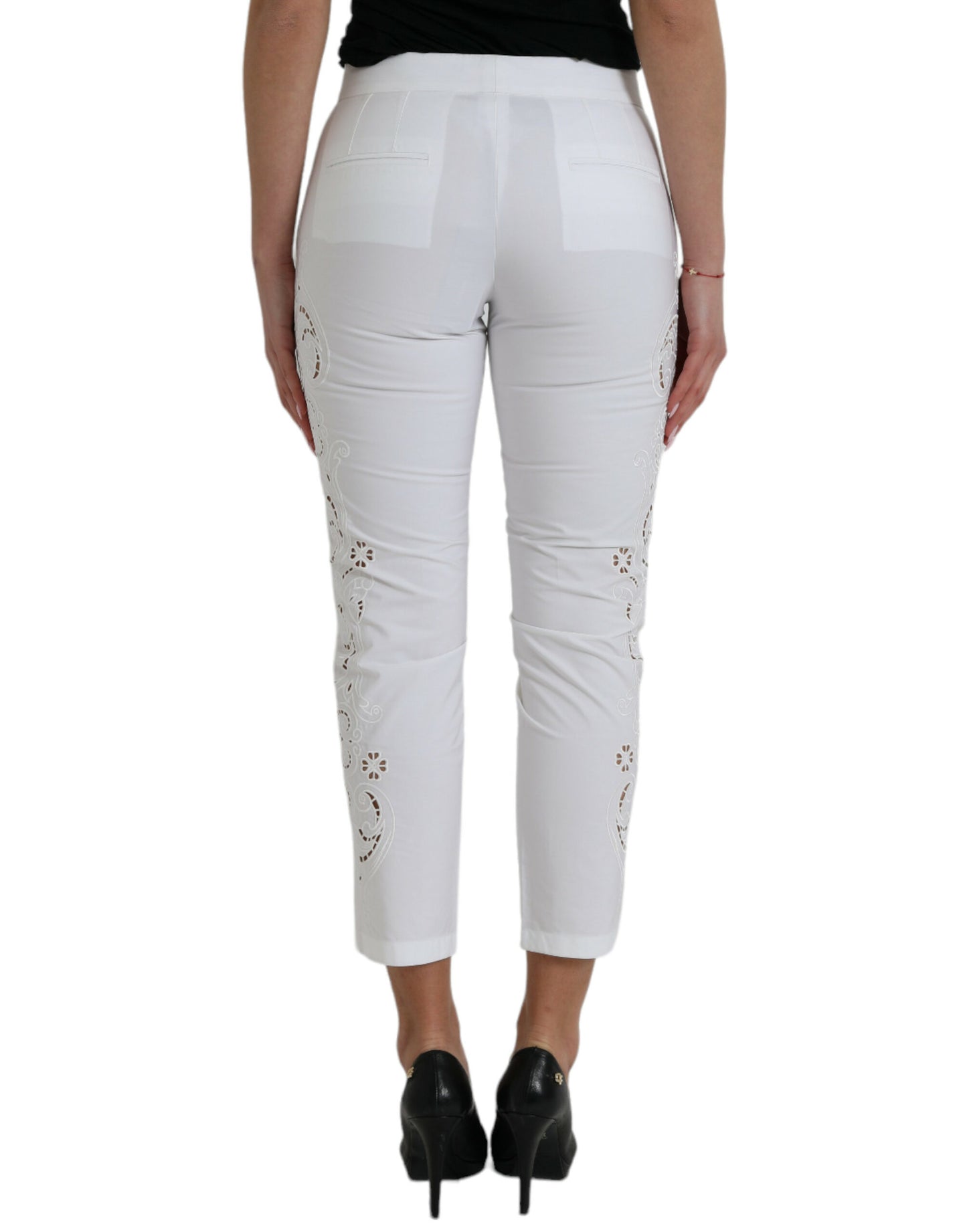 Elegante weiße konische Hose mit mittelhohem Bund