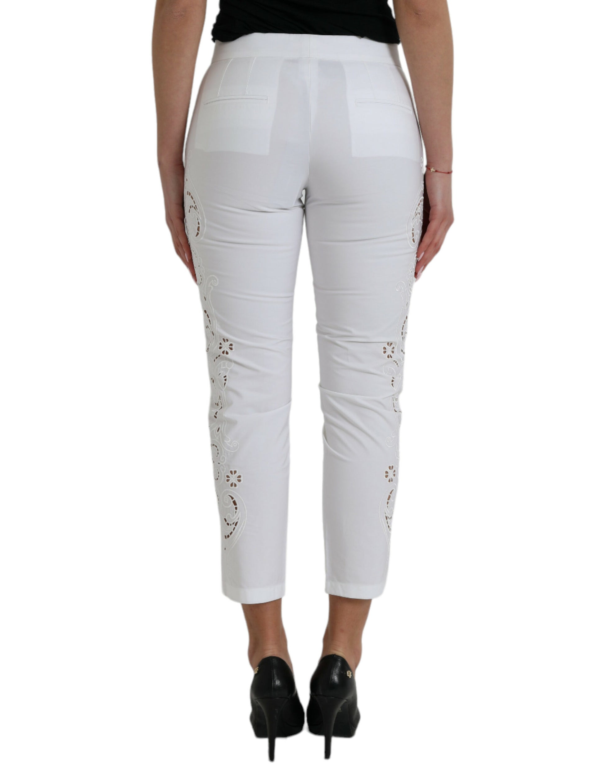 Elegante weiße konische Hose mit mittelhohem Bund