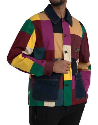 Mehrfarbige Patchwork-Jacke aus Baumwolle mit Kragen