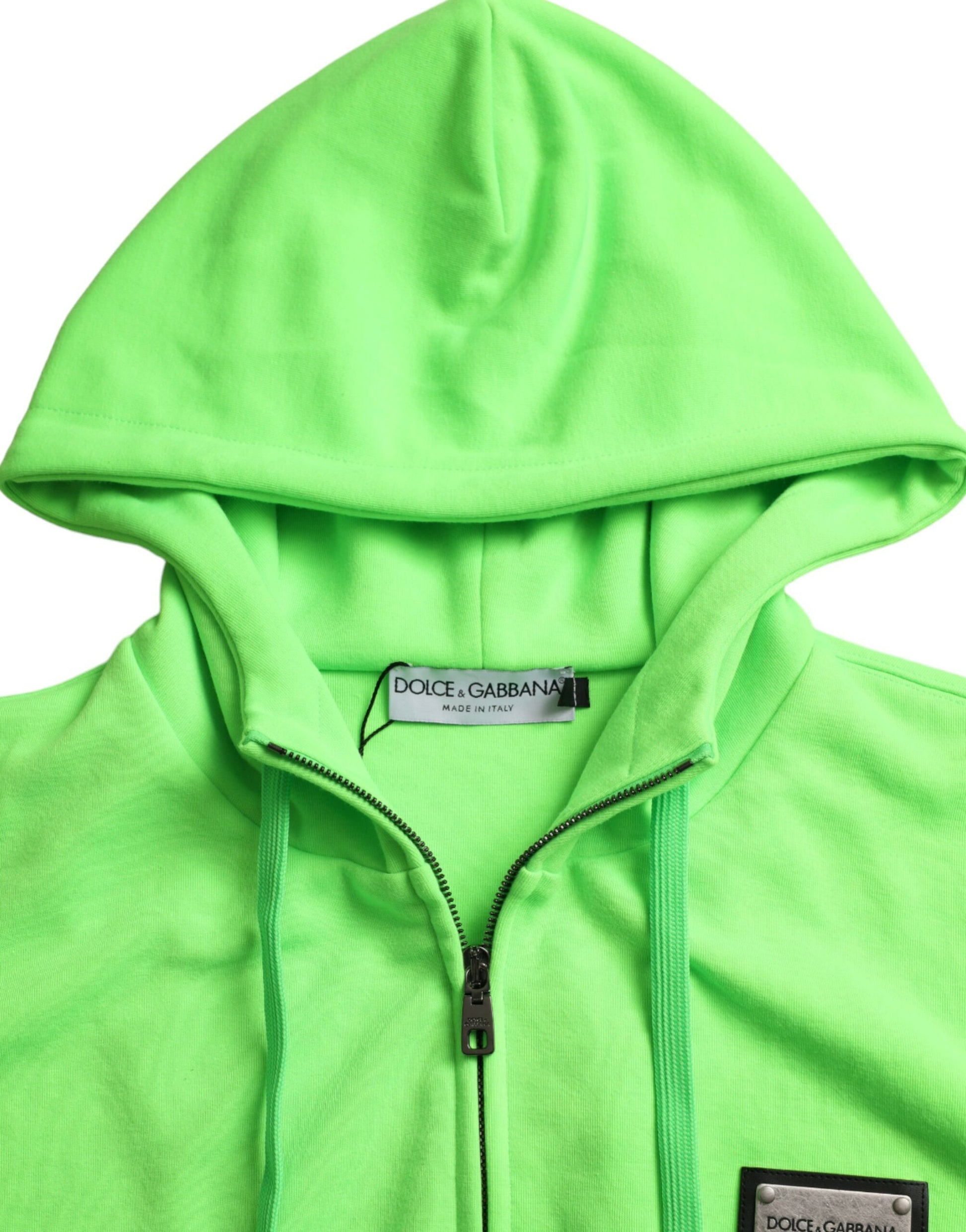 Neongrüner Kapuzenpullover mit durchgehendem Reißverschluss