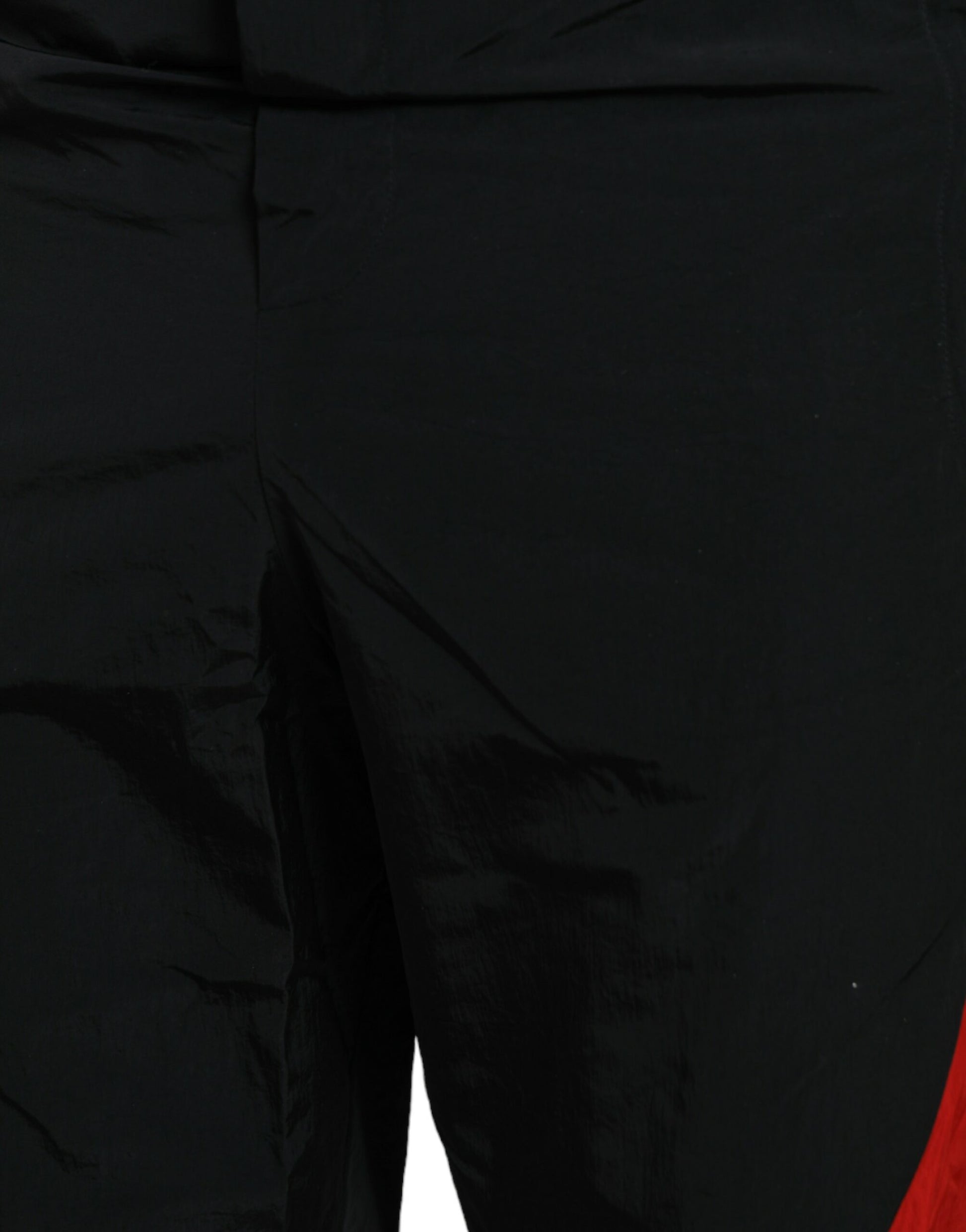 Schwarz-rote Jogginghose aus Nylon mit Leopardenmuster