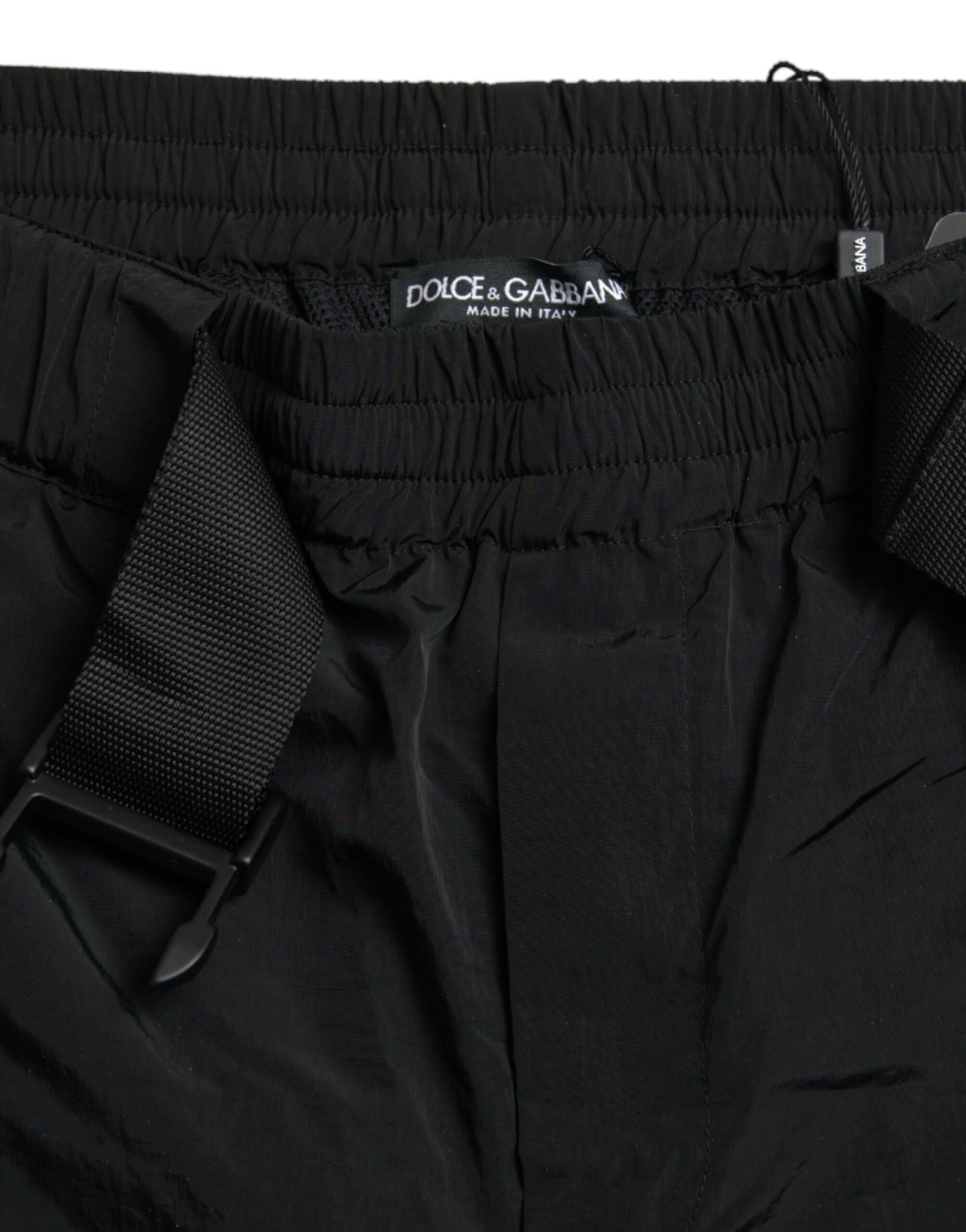 Schwarz-rote Jogginghose aus Nylon mit Leopardenmuster