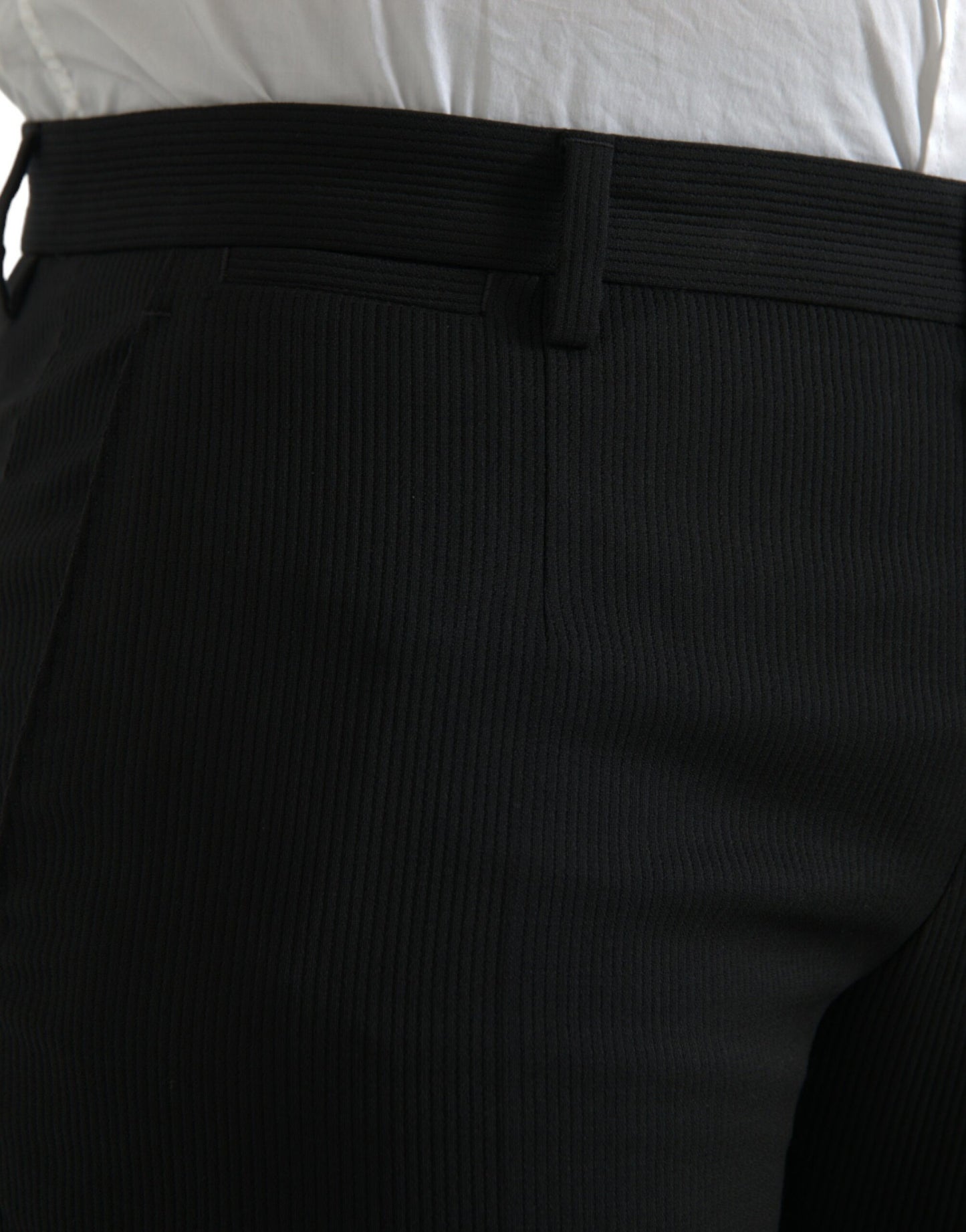 Black Wool Stretch Men Skinny Pants