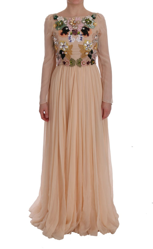 Elegantes Maxikleid aus Seide mit Blumenstickerei