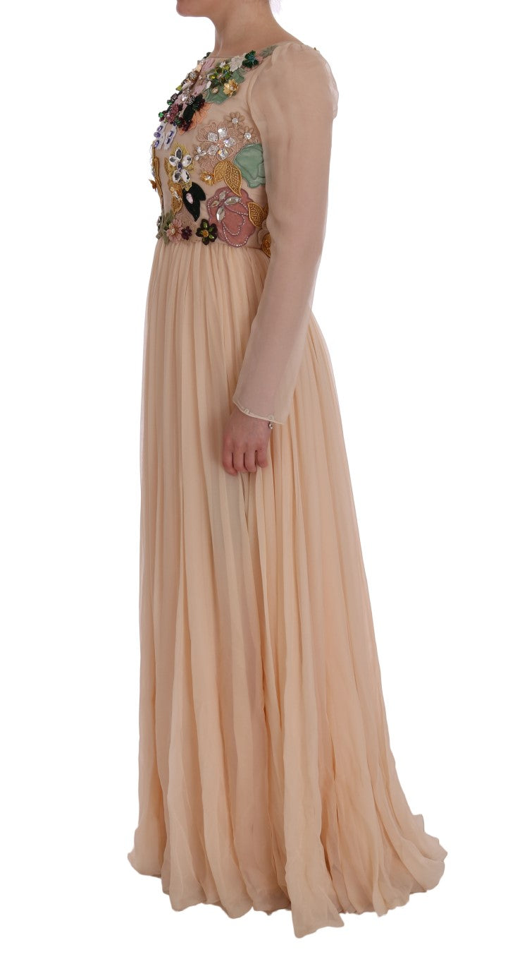 Elegantes Maxikleid aus Seide mit Blumenstickerei