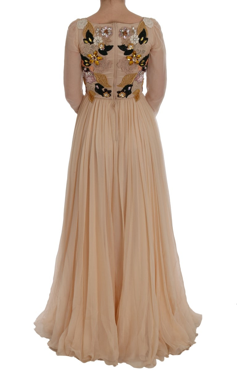 Elegantes Maxikleid aus Seide mit Blumenstickerei