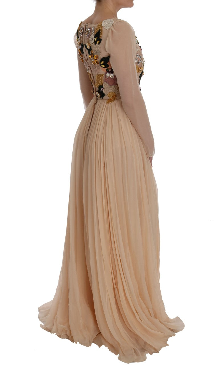 Elegantes Maxikleid aus Seide mit Blumenstickerei