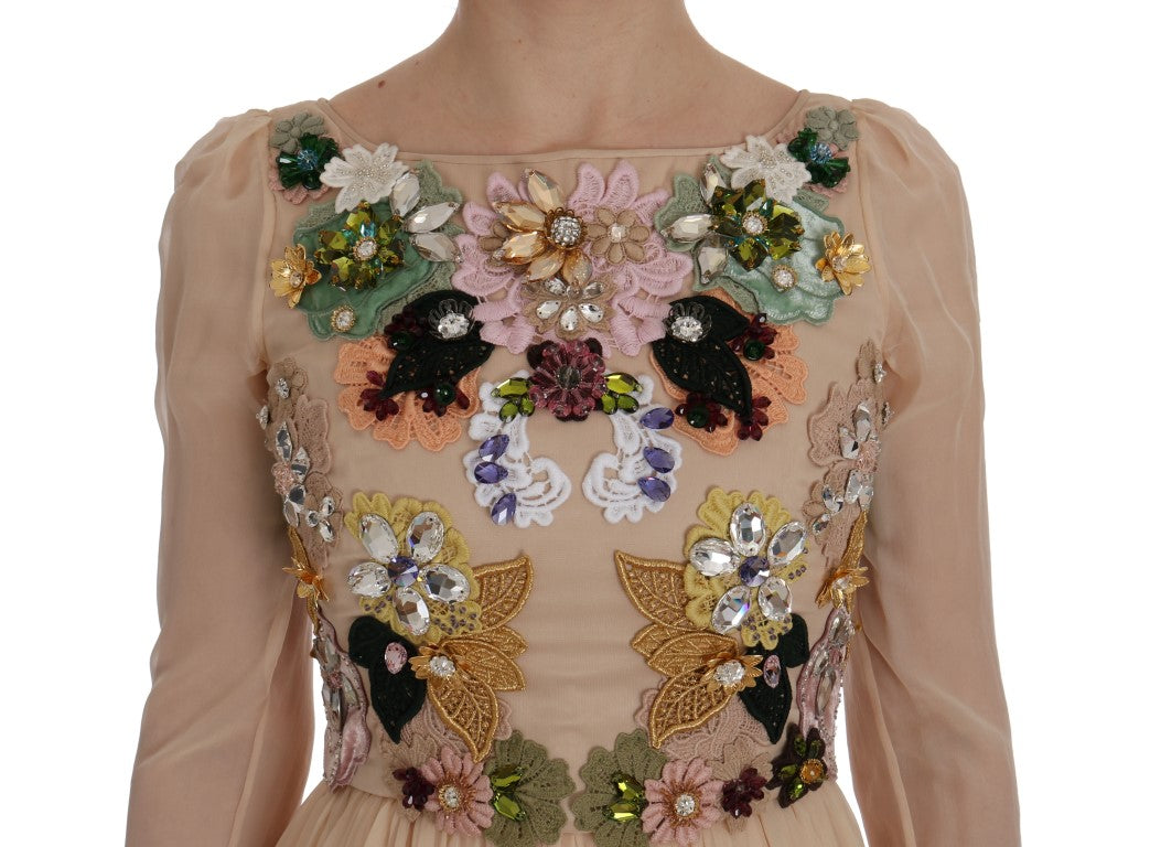 Elegantes Maxikleid aus Seide mit Blumenstickerei