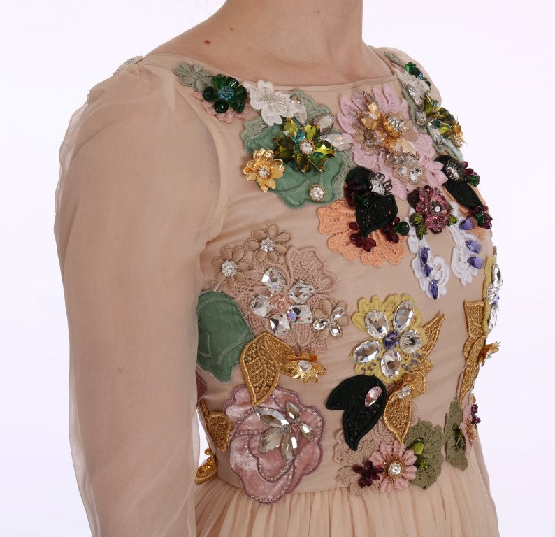 Elegantes Maxikleid aus Seide mit Blumenstickerei