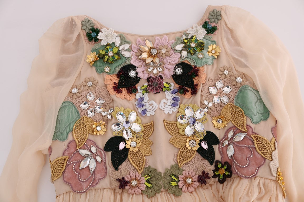 Elegantes Maxikleid aus Seide mit Blumenstickerei